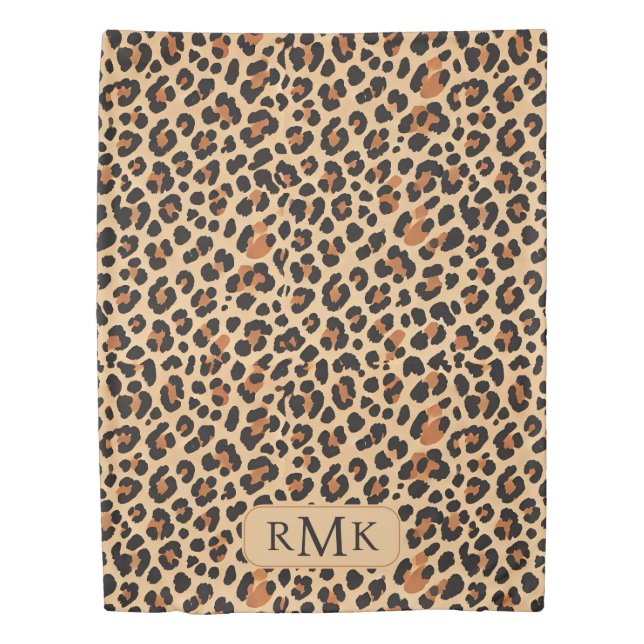 Trendy Bold Leopard Print Custom 3 Letter Monogram Duvet Cover (Front)