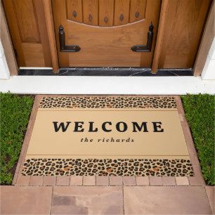 Trendy Bold Leopard Print Welcome Home Doormat