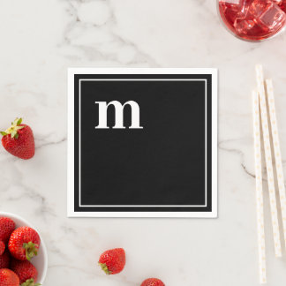 Trendy Bold Lower Case Monogram Black and White Napkins