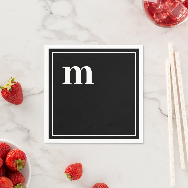 Trendy Bold Lower Case Monogram Black and White Napkins (Insitu)