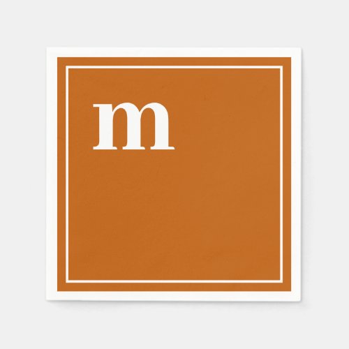 Trendy Bold Lower Case Monogram Burnt Orange Napkins