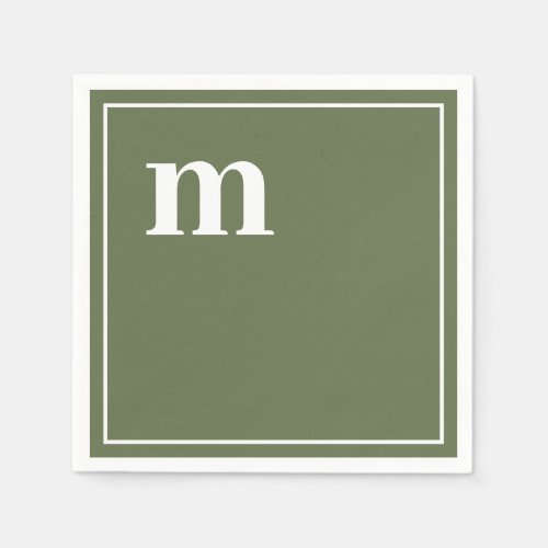 Trendy Bold Lower Case Monogram Olive Green Napkins