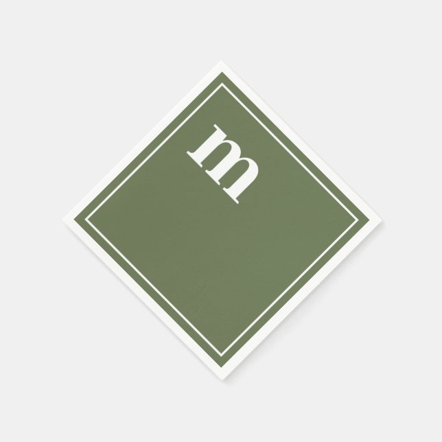 Trendy Bold Lower Case Monogram Olive Green Napkins (Corner)