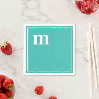 Trendy Bold Lower Case Monogram Turquoise Blue Napkins