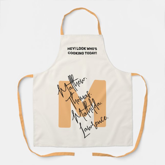 Trendy Bold Monogram Orange Initial Script Name Apron (Front)