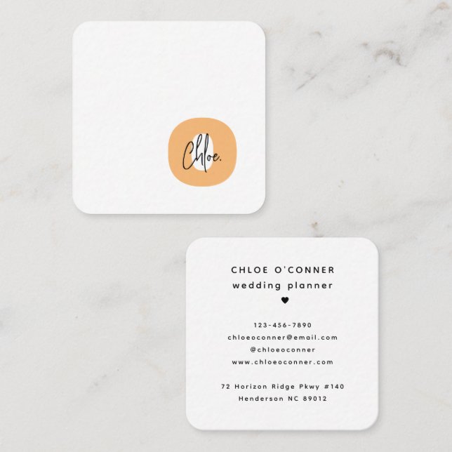 Trendy Bold Monogram Orange Initial Script Name Square Business Card (Front/Back)