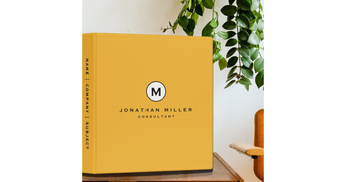 Trendy Bold Mustard Yellow Monogram 3 Ring Binder Zazzle