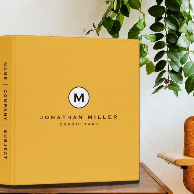 Trendy Bold Mustard Yellow Monogram 3 Ring Binder (Creator Uploaded)