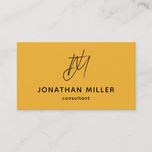 Trendy Bold Mustard Yellow Monogram Business Card (Front)