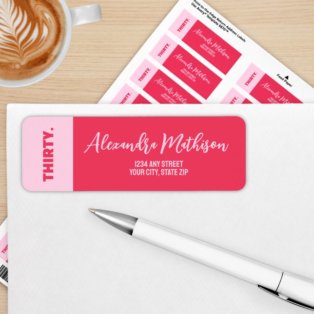 Trendy Bold Pink and Red Girly 30th Birthday Label (Creator Uploaded)