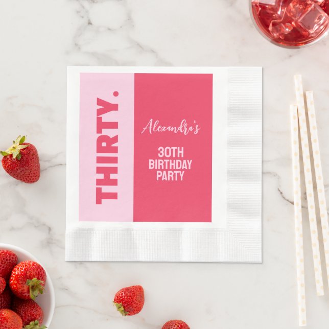 Trendy Bold Pink and Red Girly 30th Birthday Napkins (Insitu)