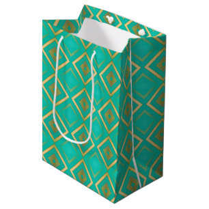 Trendy Bold Turquoise Blue and Gold Print Medium Gift Bag