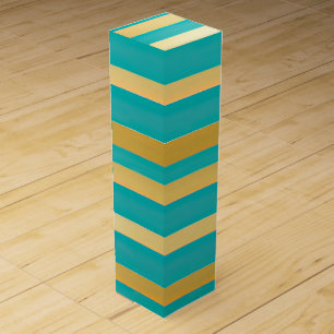 Trendy Bold Turquoise Blue and Gold Print  Wine Box