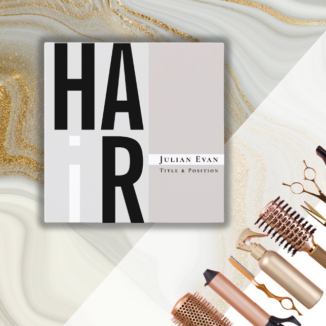 Trendy Bold Typography Beige Hair Dresser Square Business Card (Creator Uploaded)