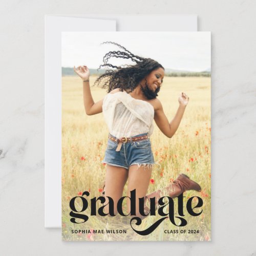 Trendy Bold Typography Overlay Photo Grad Party Invitation