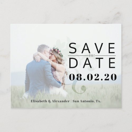 Trendy bold typography photo wedding save the date announcement postcard