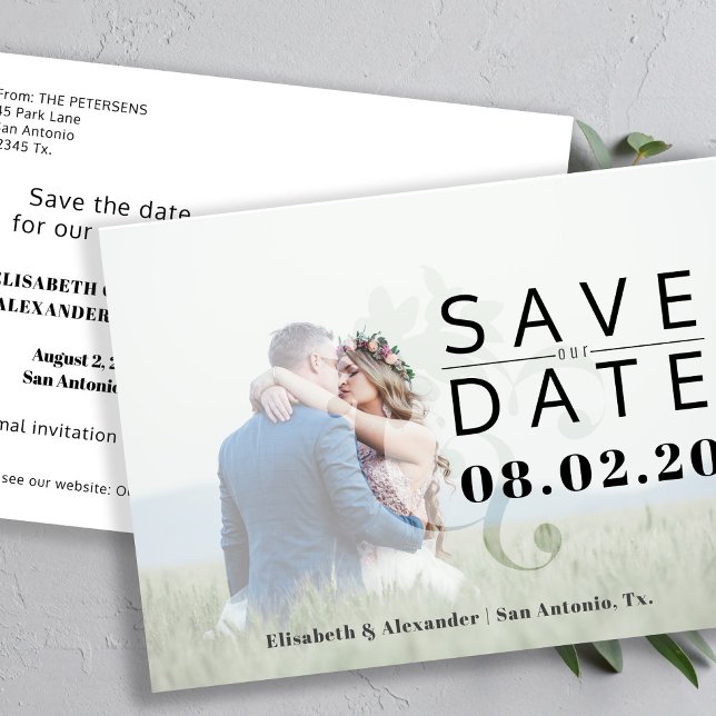 Trendy bold typography photo wedding save the date announcement postcard (Creator Uploaded)