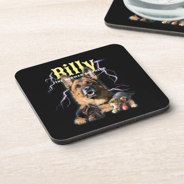 Trendy Bootleg Personalized Dog Photo 90s Beverage Coaster (Left Side)