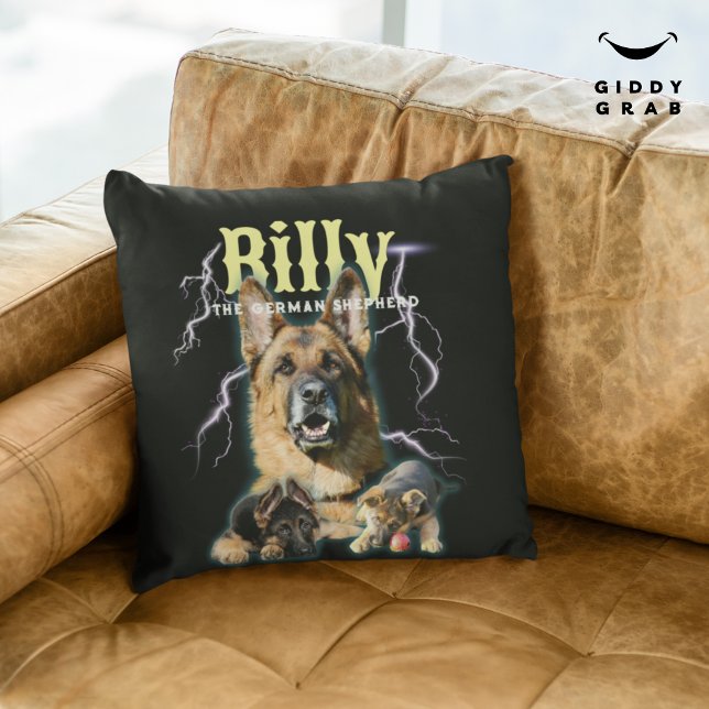 Trendy Bootleg Personalized Dog Photo 90s Throw Pillow (Creator Uploaded)