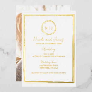 Trendy Border Gold Modern Glam Wedding Photo   Foil Invitation