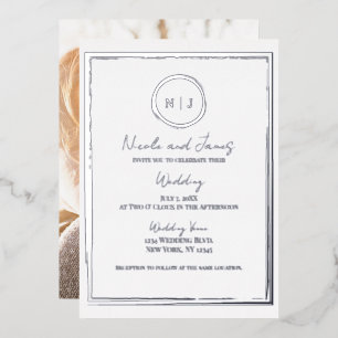 Trendy Border Silver Modern Glam Wedding Photo Foil Invitation