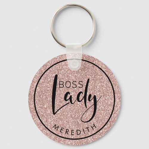 Trendy Boss Lady Blush Pink Glitter Personalized Keychain