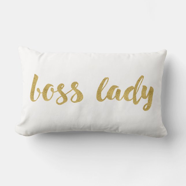 Trendy Boss Lady In Gold Decorative Script Lumbar Pillow (Front)