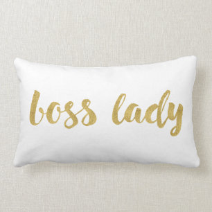 Trendy Boss Lady In Gold Decorative Script Lumbar Pillow
