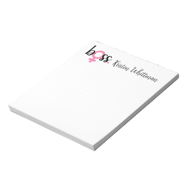 Trendy Boss Lady Modern Script Pink Black Notepad (Rotated)