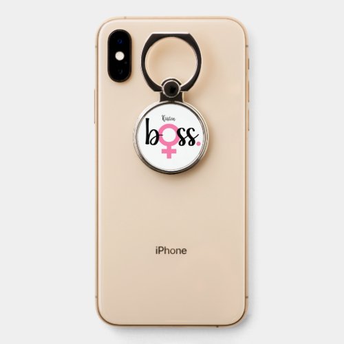 Trendy Boss Lady Modern Typography Pink Black Phone Ring Stand