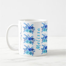 Trendy Botanical Blue Watercolor Flowers