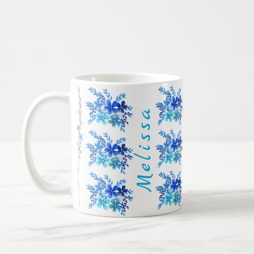 Trendy Botanical Blue Watercolor Flowers Coffee Mug