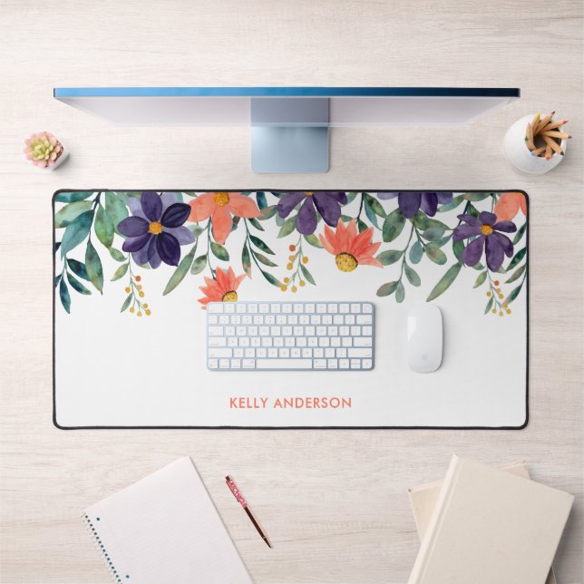 Trendy Botanical Foliage Pattern Monogrammed Decal Desk Mat (Office 1)