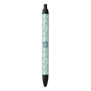 Trendy Botanical Greenery Print With Chic Monogram Pen
