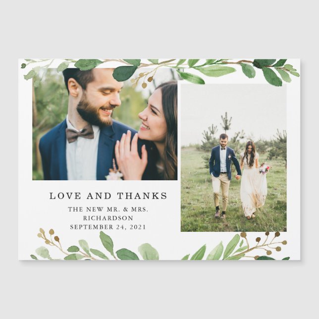 Trendy Botanical Leaves | Photo Wedding Thank You (Front)