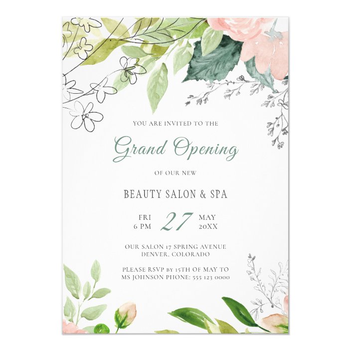 Trendy botanical modern beauty salon grand opening invitation