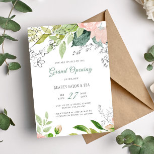 Trendy botanical modern beauty salon grand opening invitation