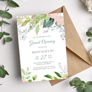 Trendy botanical modern beauty salon grand opening invitation