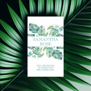 Trendy Botanical Monstera Palm Leaves Coastal Business Card
