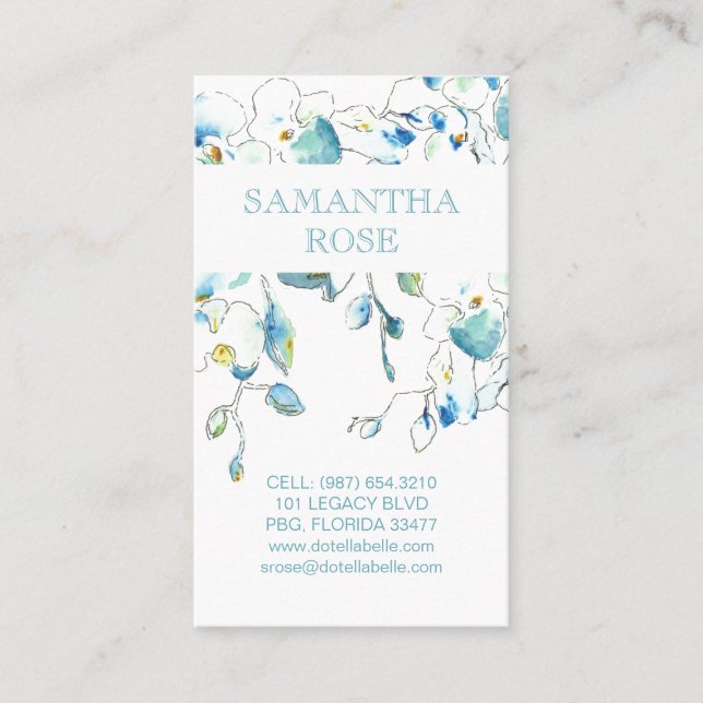 Trendy Botanical Orchid Flowers Coastal Business Card (Front)