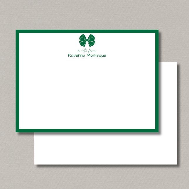 Trendy Bottle Green Bow Border Custom Name Wedding Note Card (Creator Uploaded)
