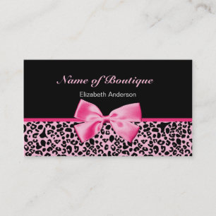 Trendy Boutique Pink And Black Leopard Pink Ribbon Business Card