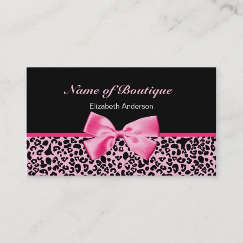 Trendy Boutique Pink And Black Leopard Pink Ribbon Business Card