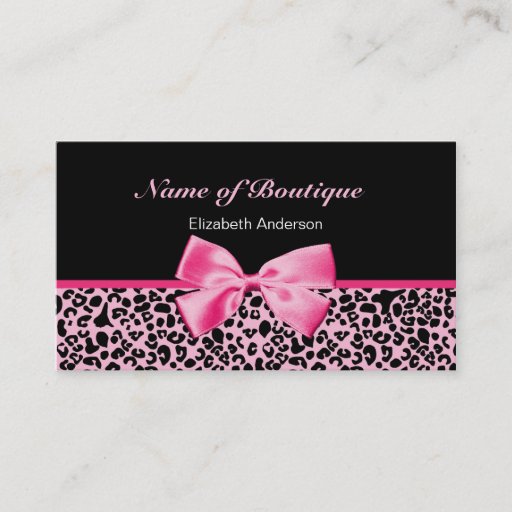 Customizable Trendy Boutique Pink And Black Leopard Pink Ribbon Business Card