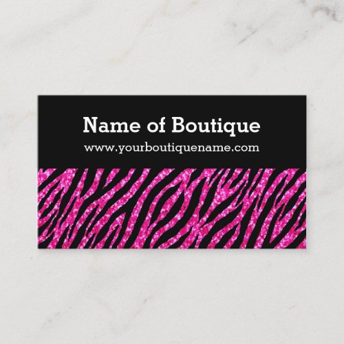 Trendy Boutique Hot Pink and Black Zebra Glitter Business Card Template