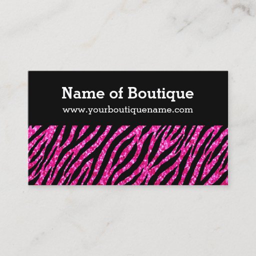 Customizable Trendy Boutique Hot Pink and Black Zebra Glitter Business Card Template