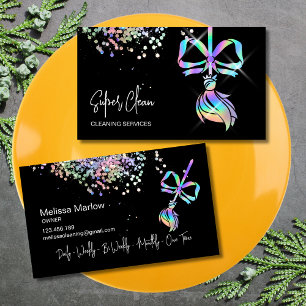Trendy Bow Maid Cleaning House Sparkle Holographic Business Card