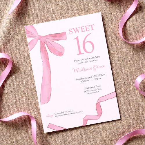 Trendy Bow Ribbon Coquette Sweet 16 Blush Pink 