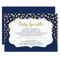 Trendy boy baby sprinkle invitations, navy gold card