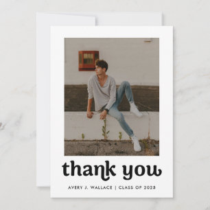 Trendy Boy Graduation Photo Minimal Editable Thank You Card